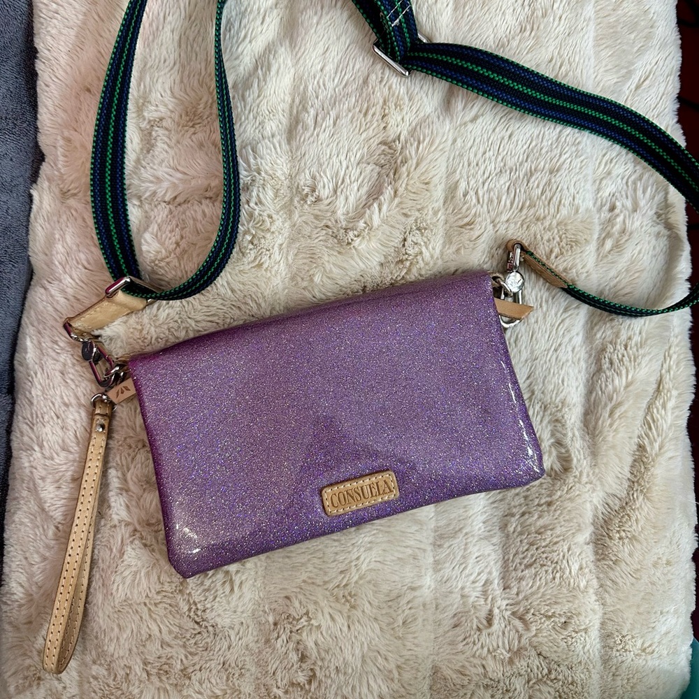 Consuela Purple Glitter Crossbody Wristlet